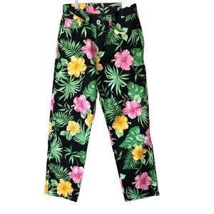 Ralph Lauren Black floral print pants/ cropped 6